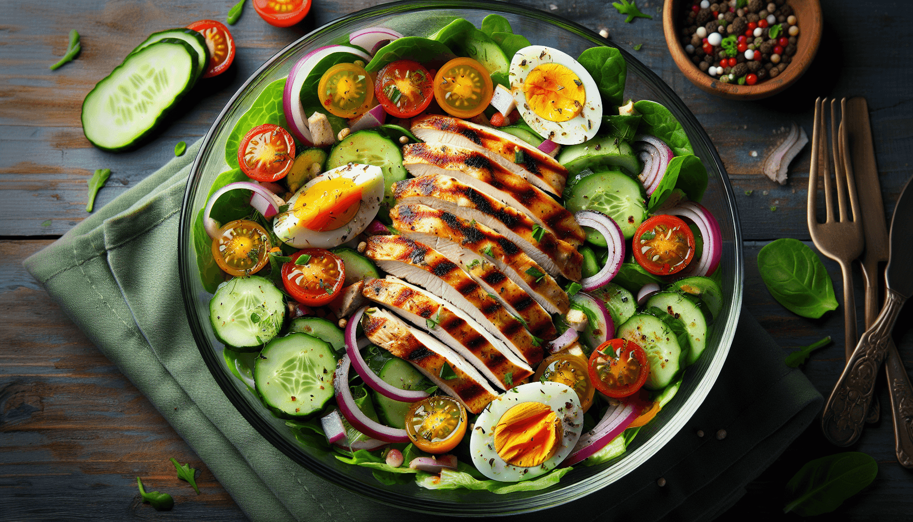 Salade fraîche avec tranches de poulet grillé