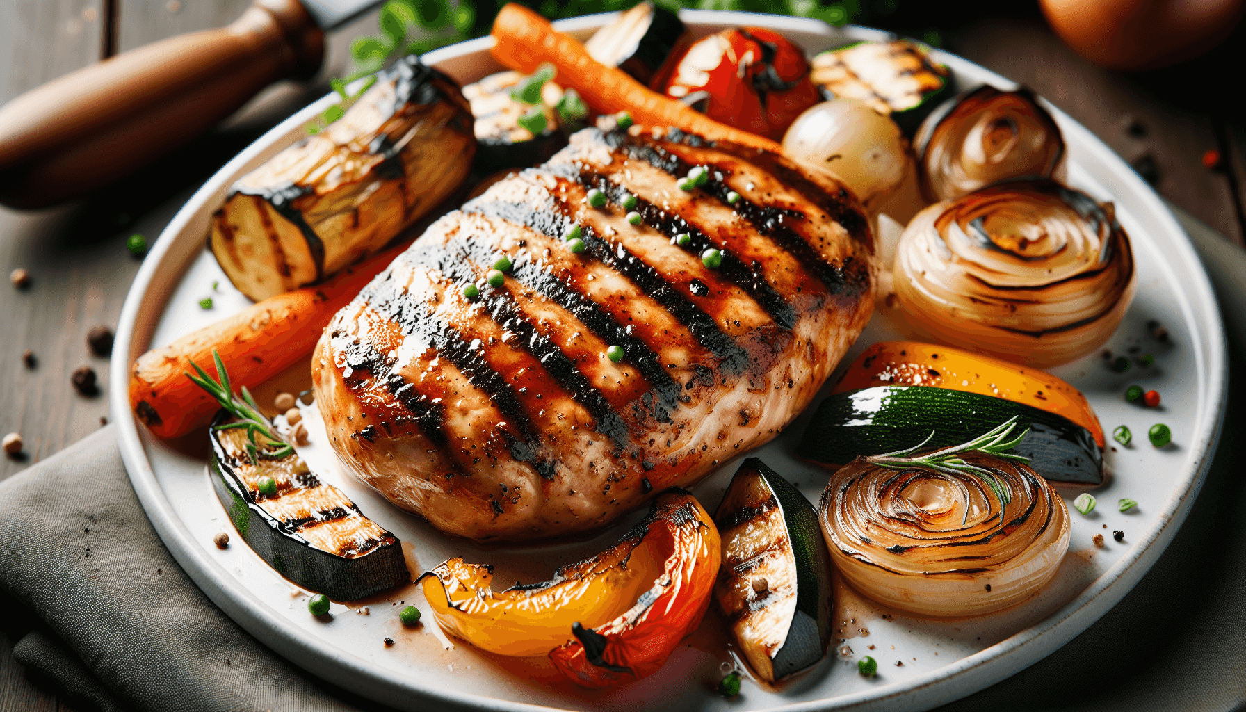 Steak de poulet grillé avec légumes rôtis